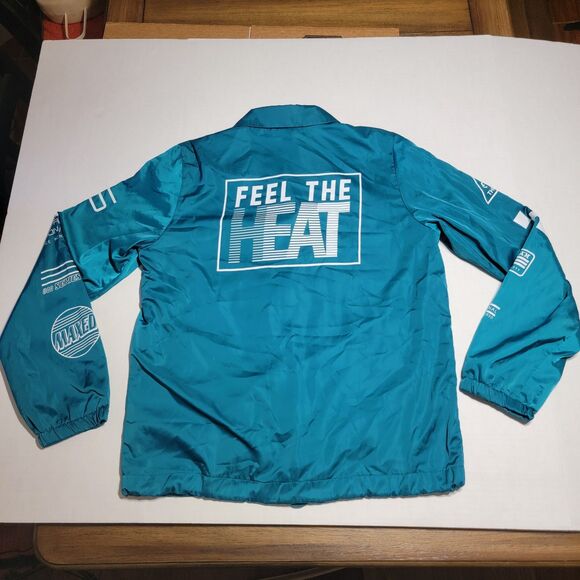 Forever 21 Full Snap Lightweight Windbreaker Coat Teal "Feel The Heat" - Medium - Picture 1 of 8